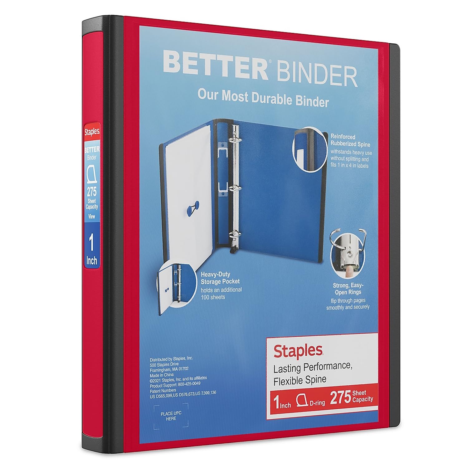 STAPLES 3 Inch BetterView Binder with D-Rings (Teal)