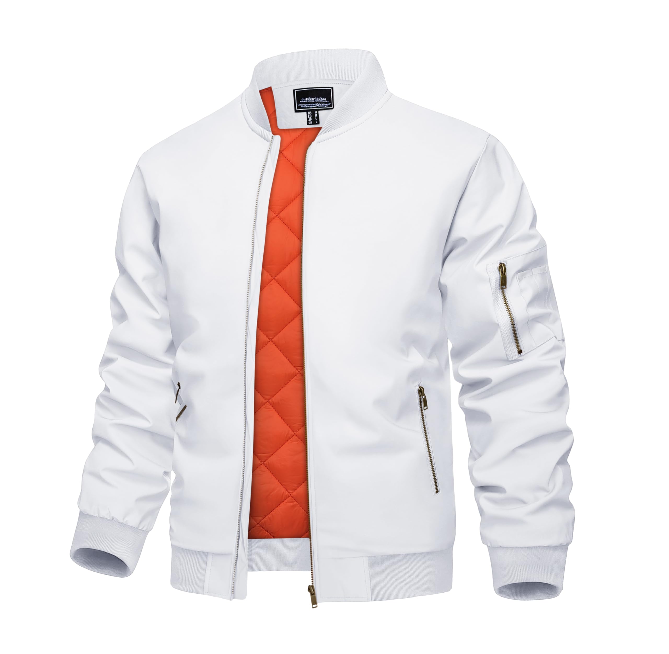 KEFITEVD Men's Jacket Casual Windproof Bomber Jackets Full Zip Windbreaker Warm Winter Padded Coats