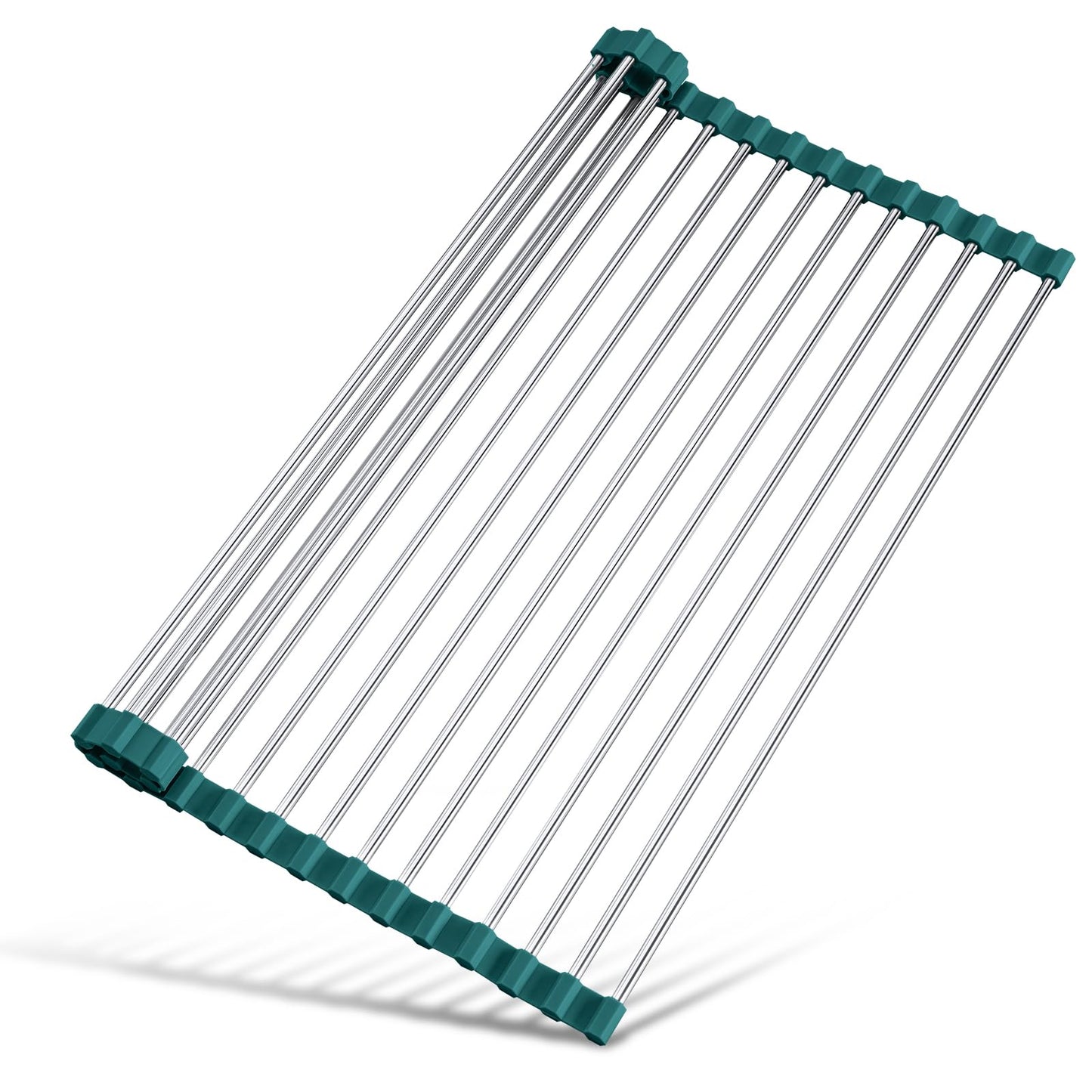 Tomorotec 17.7" x 15.5" Roll Up Dish Drying Rack Over Sink Drying Rack Sink Cover Kitchen Sink Accessories Gadget Multipurpose Organizer Foldable Stainless Steel Drainer (Grey)