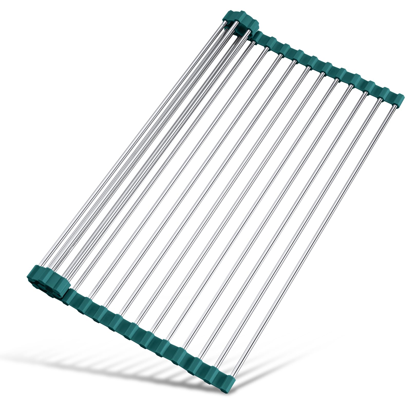 Tomorotec 17.7" x 15.5" Roll Up Dish Drying Rack Over Sink Drying Rack Sink Cover Kitchen Sink Accessories Gadget Multipurpose Organizer Foldable Stainless Steel Drainer (Grey)
