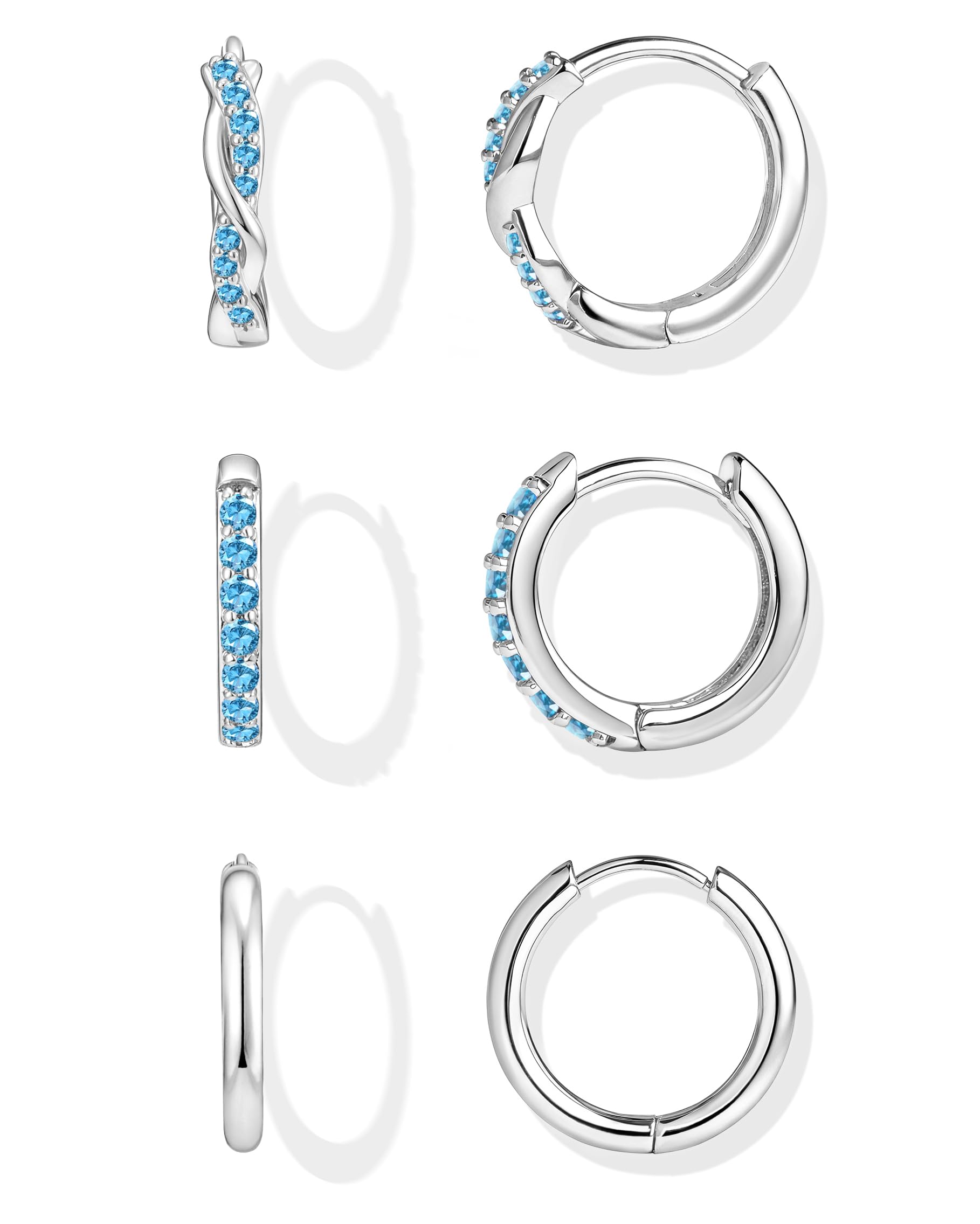 Inerney Gold Huggie Hoop Earrings Set for Women, Dainty Small Sterling Silver Earring Stacks Hypoallergenic Jewelry for Multiple Piercings, Trendy Twisted Cute Cartilage Hoops Birthstone Gift 3 Pairs