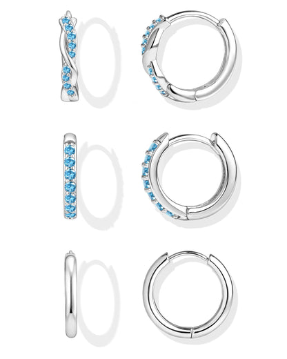 Inerney Gold Huggie Hoop Earrings Set for Women, Dainty Small Sterling Silver Earring Stacks Hypoallergenic Jewelry for Multiple Piercings, Trendy Twisted Cute Cartilage Hoops Birthstone Gift 3 Pairs