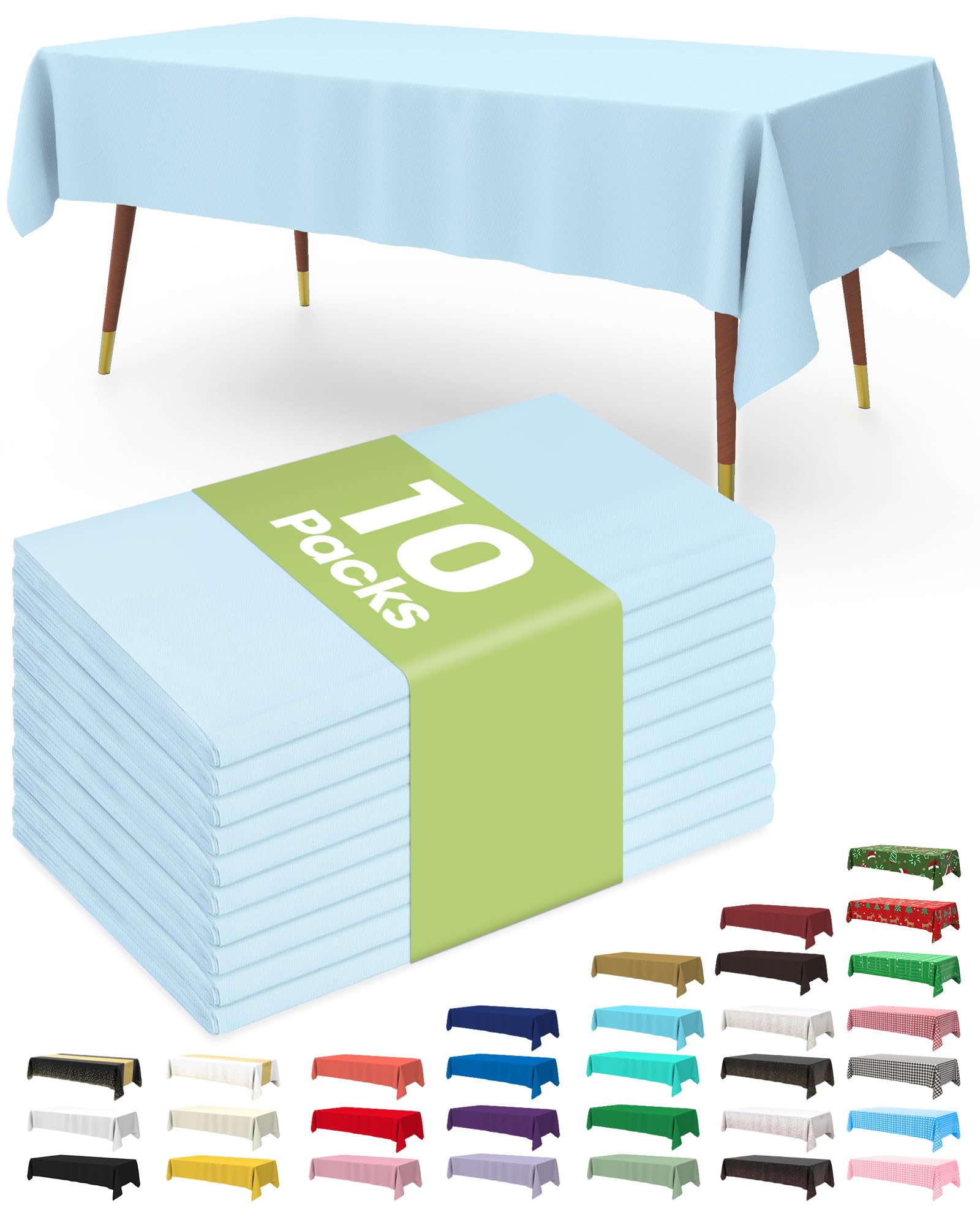 Pureegg Plastic Table Cloth Disposable 10 Pack, 54 x 108 Inch Table Cloths, Party, Picnic, Wedding, Decorative Tablecloths, Rectangle, White Plastic Cover, Leakproof & Sturdy, White