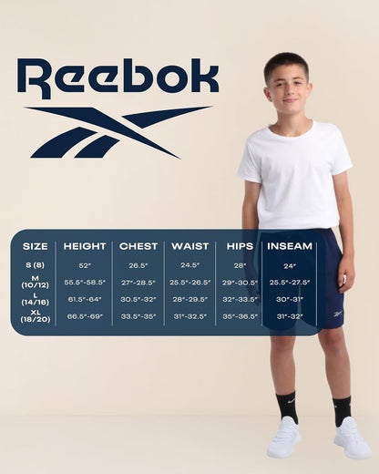 Reebok Active Boys Tshirts - 4 Pack Dry Fit Crew Neck Short Sleeve Boys Athletic Shirts Youth Kids Activewear