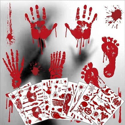 Halloween Decorations, 8 Sheet/95Pcs Halloween Bloody Handprint Footprint Wall Decal Floor Clings, Horror Handprint Home PVC Halloween Decoration Window Stickers