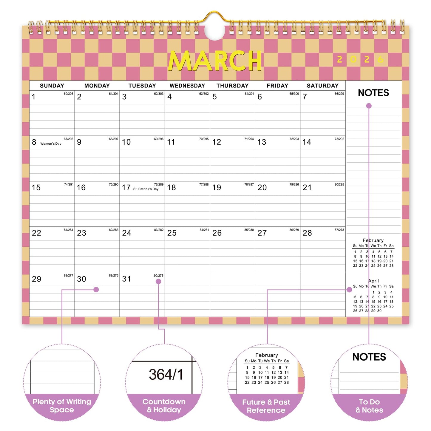 2026 Calendar, Monthly Wall Calendar from October 2025 to June 2027, 11.5" x 14.7", Spiral Binding Hanging Wall Calendar, Perfect for Home or Office,Floral