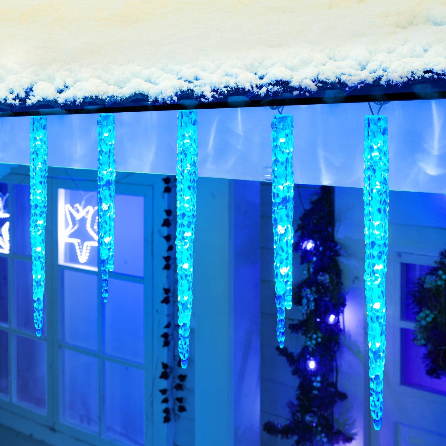 Minetom Icicle Lights Outdoor with Clips, 20ft 100 LED 20 Tubes Twinkling White Christmas String Lights, Connectable Waterproof Hanging Icicle String Light Plug in for Eave Holiday Outdoor