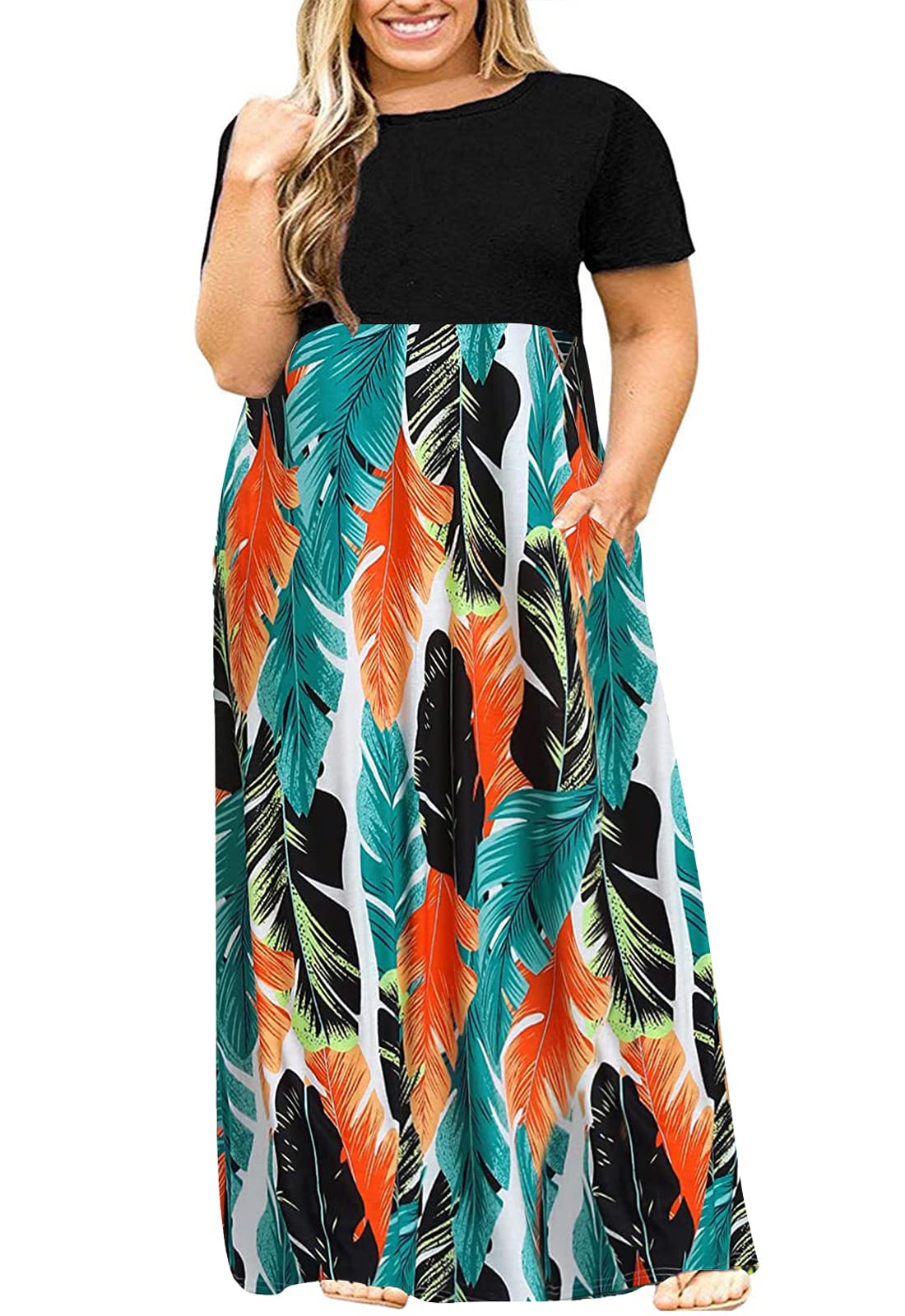 Halife Plus Size Dresses for Curvy Women Summer Casual Beach Long Maxi Dress with Pockets