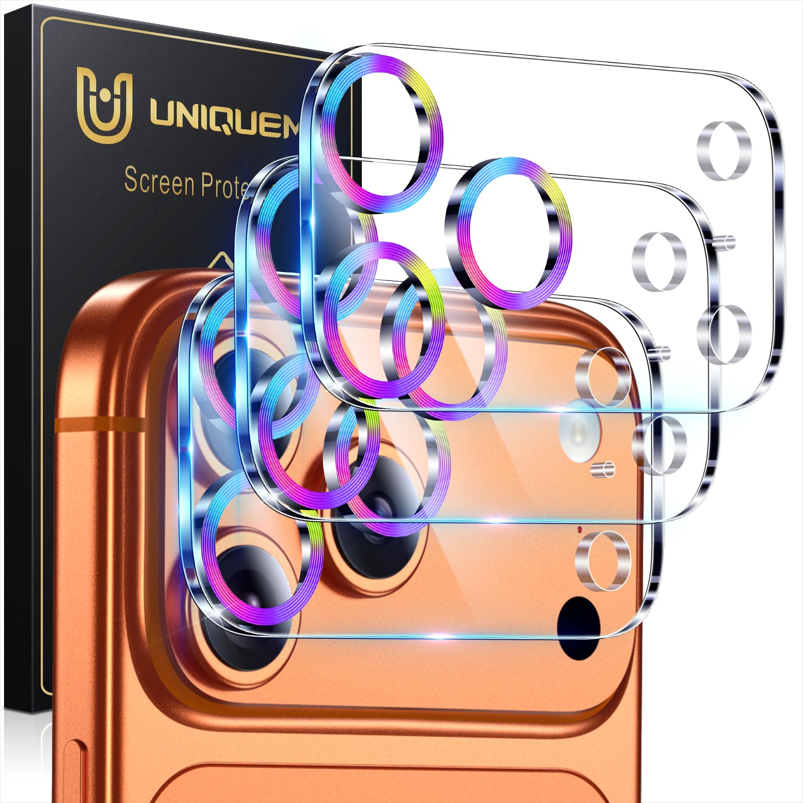 UniqueMe Compatible for 3 Pack iPhone 17 Pro Camera Lens Protector - [Drop Protection] 9H Tempered Glass Camera Cover Screen [Update New Version]【Not for 17 Pro Max】