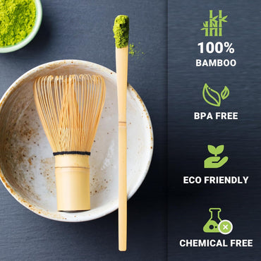 Bamboo Matcha Whisk Set -Matcha Whisk (Chasen),Whisk Holder(White),Sifter,Tea Scoop and Tea Spoon