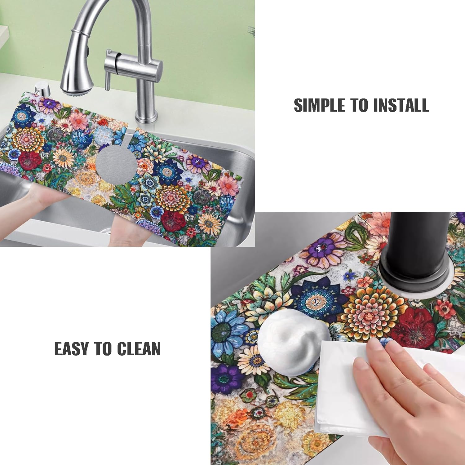 Sink Faucet Absorbing Mat, 2 Pack Drying Mat Around Faucet Sink Splash Guard Behind Faucet Sinkmat For Kitchen Bathroom Island Rv 24 * 5.5 Inch (60 * 14 cm)