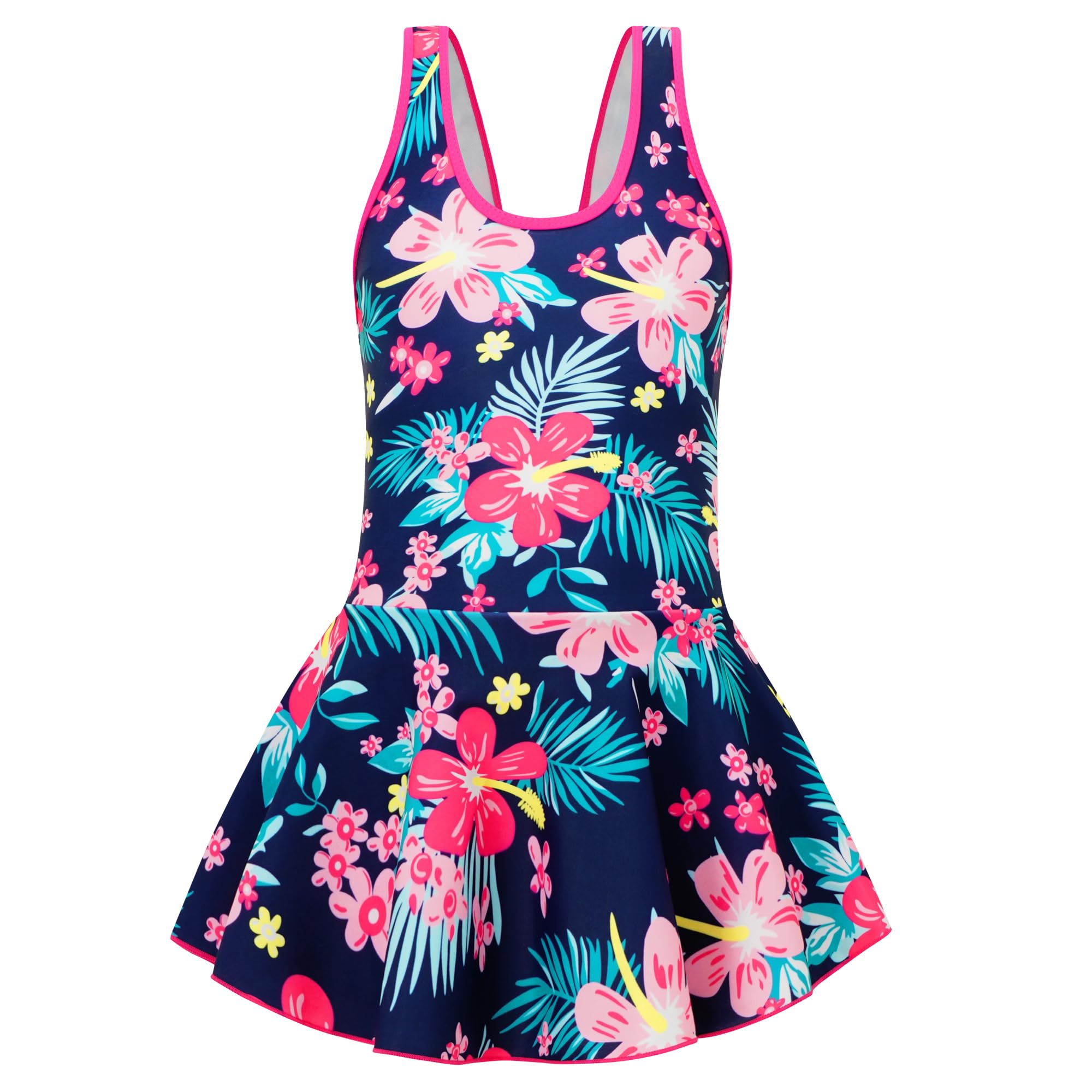 Akokvlar Girl One Piece Swimsuit with Skirt Bathing Suit Swimwear 3-16Y