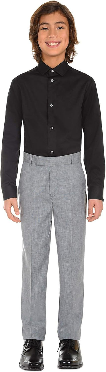 Calvin Klein Boys' Long Sleeve Sateen Dress Shirt, Button-Down Style with Cuffs & Shirttail Hem