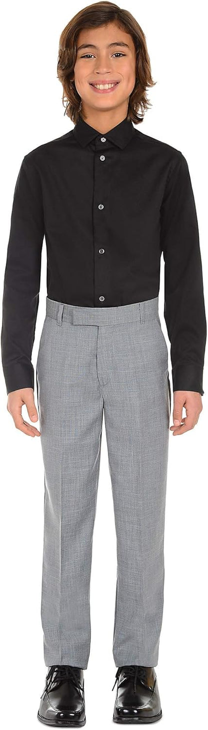 Calvin Klein Boys' Long Sleeve Sateen Dress Shirt, Button-Down Style with Cuffs & Shirttail Hem