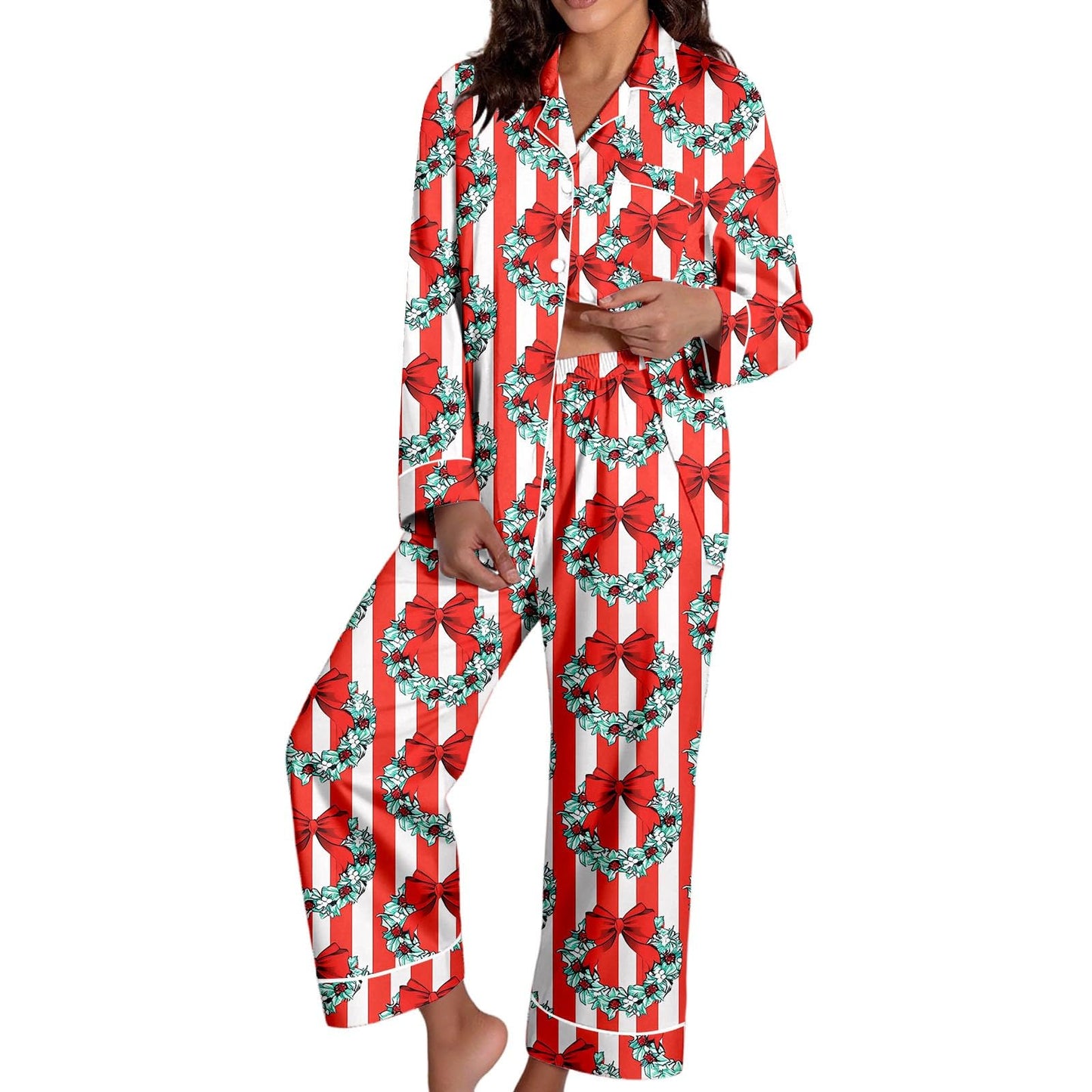 Christmas Pajamas for Women,Button up Long Sleeve Pajama Set Casual Soft Cute Xmas Print Pjs Sleepwear 2025