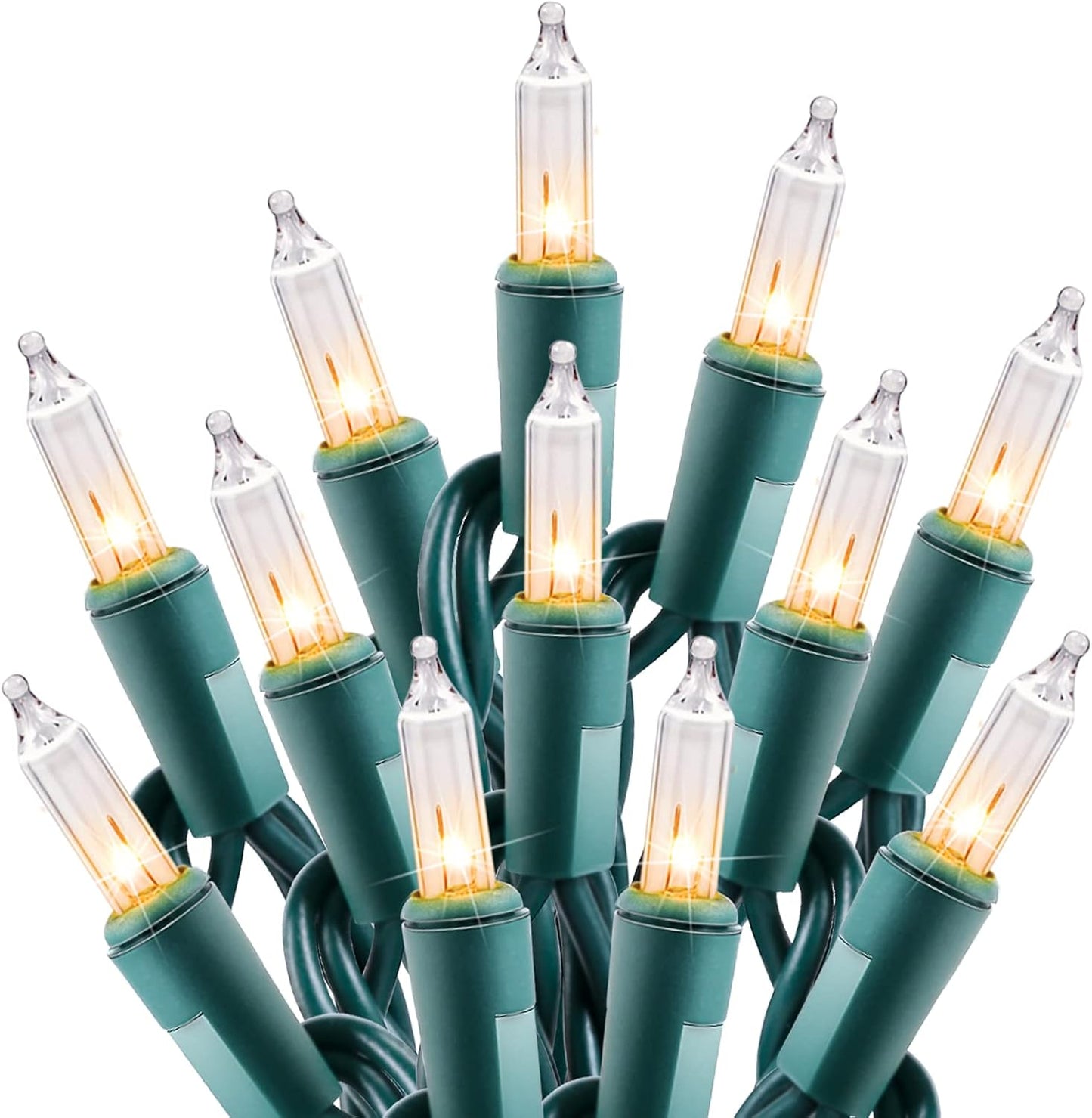 Minetom Clear Christmas String Lights 100 Count 25 Feet Incandescent Bulb Mini Lights for Indoor Xmas Tree Garland Birthday Wedding Party Festival Decoration, Green Wire