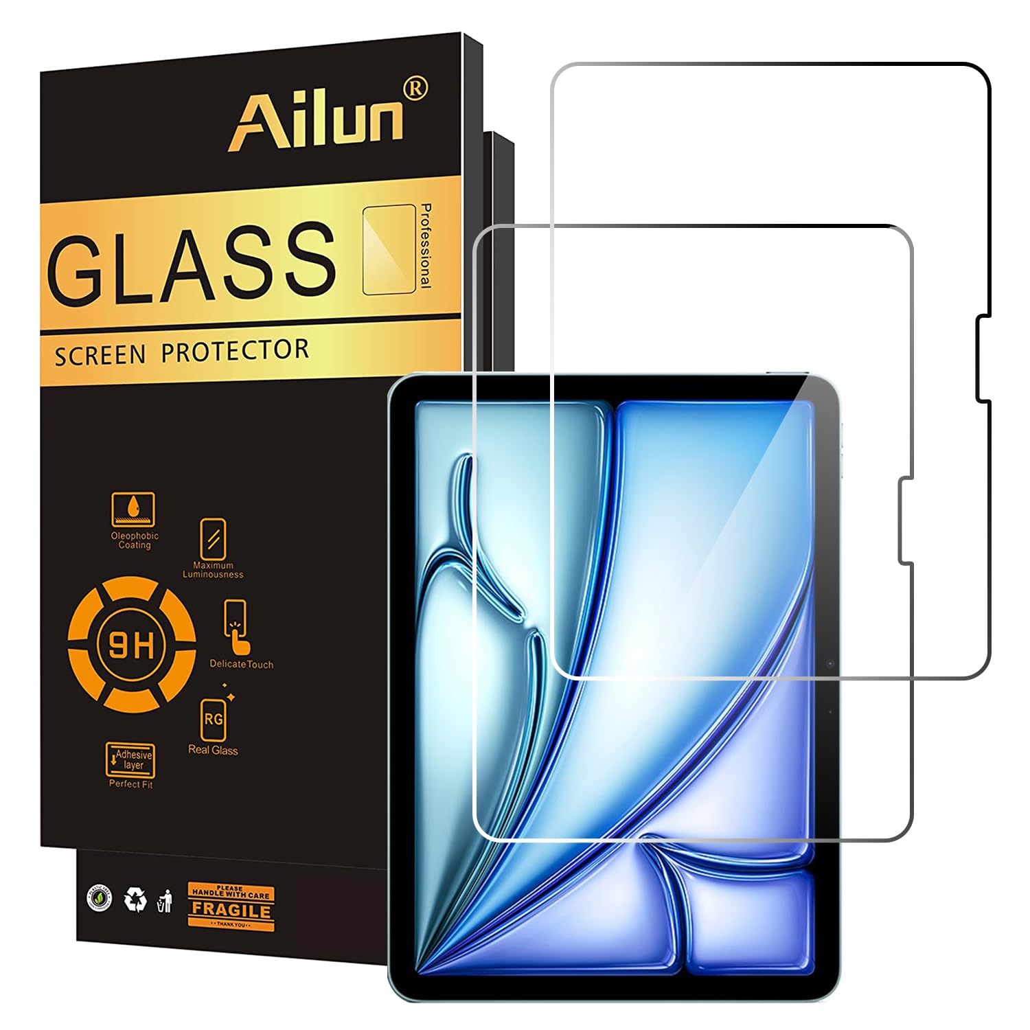 Ailun Screen Protector for iPad 11th A16 2025 [11 Inch] / 10th Generation 2022 [10.9 Inch], Tempered Glass [Face ID & Apple Pencil Compatible] Ultra Sensitive Case Friendly [2 Pack]