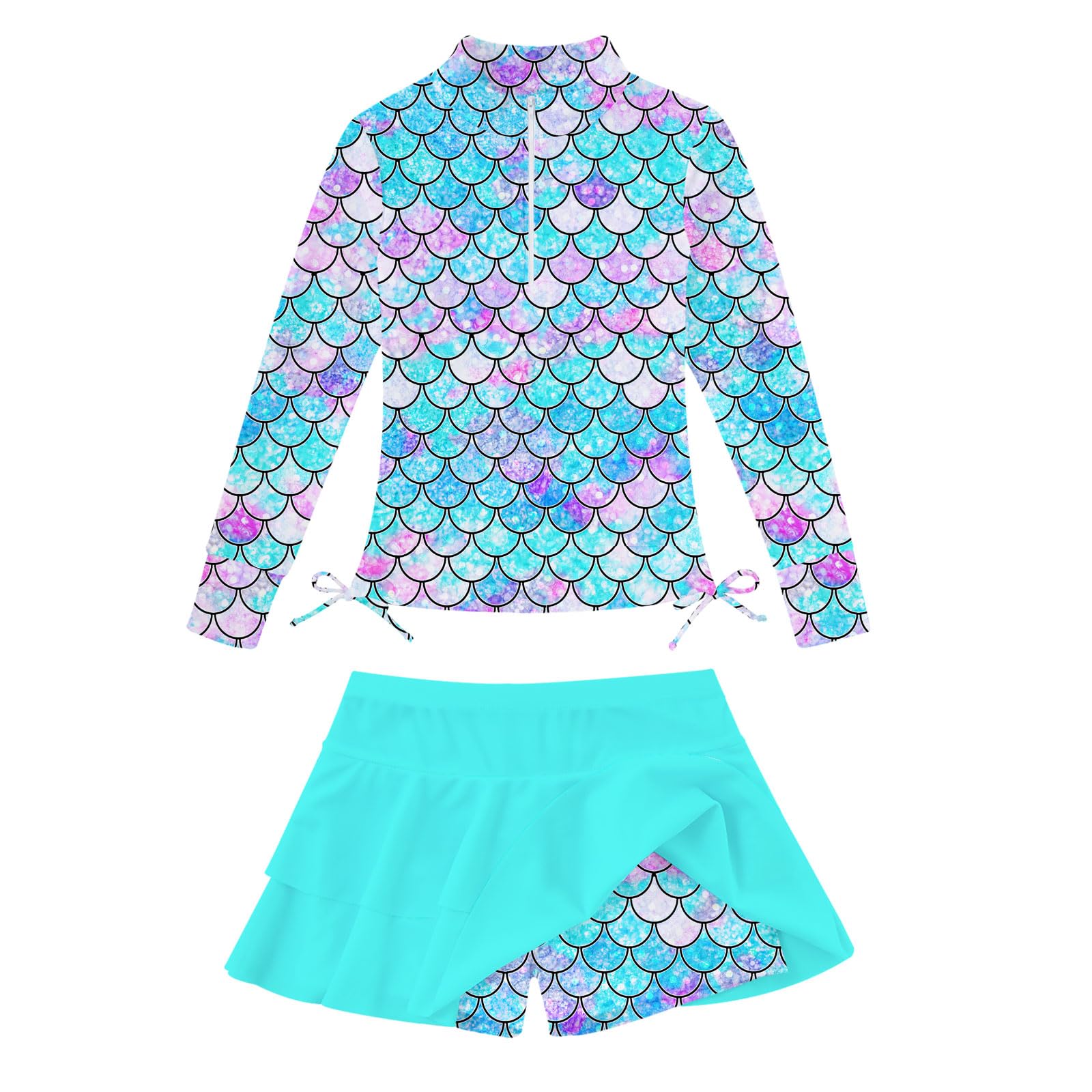 Vogseek 3-12T Girls Rash Guard 2 Pieces Bathing Suit Long Sleeve Swimsuit Swimming Skirt with Shorts Swimwear