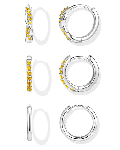 Inerney Gold Huggie Hoop Earrings Set for Women, Dainty Small Sterling Silver Earring Stacks Hypoallergenic Jewelry for Multiple Piercings, Trendy Twisted Cute Cartilage Hoops Birthstone Gift 3 Pairs