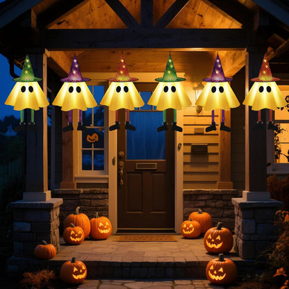 3 PCS Halloween Hanging Ghosts - Halloween Decorations Outdoor Hanging Ghosts with Witch Hats, Glowing Ghost Witch Hats Lights, Halloweens Ghosts Decor for Yard Door Patio Garden Tree Outside