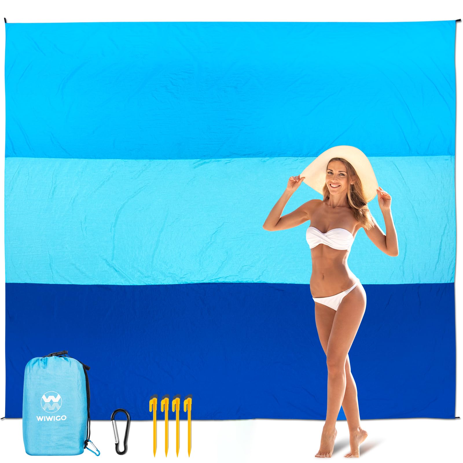 Beach Blanket Waterproof Sandproof Beach Mat 79" X 83" /10'x9'for 2-8 Adults Quick Drying Outdoor Picnic Mat Beach Accessories for Travel, Camping, Hiking