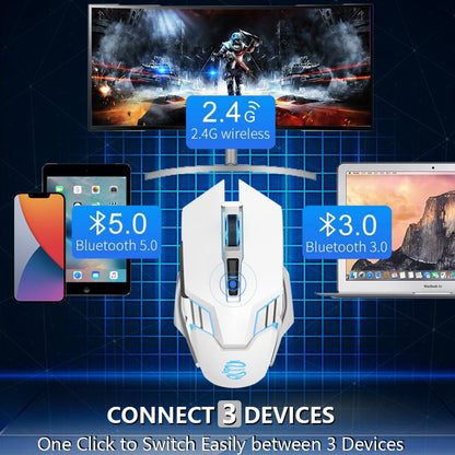 Bluetooth Gaming Mouse, RGB Rechargeable USB Wireless Mouse, Quiet Click, LED Backlit, Ergonomic, with Side Button, 6 Button, DPI Adjustable, Computer Mice for Laptop PC MacBook Chromebook - Grey