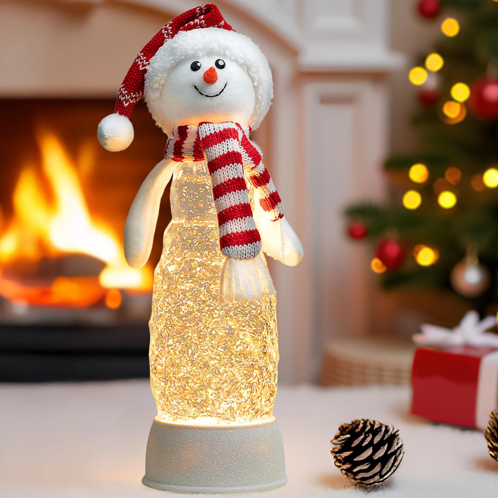 Christmas Snow Globes Christmas Water Lantern with Snowy Train Snowman, Music & 6H Timer, USB Lined/Battery Operated Lighted Lanterns for Xmas Festival Decoration Gifts