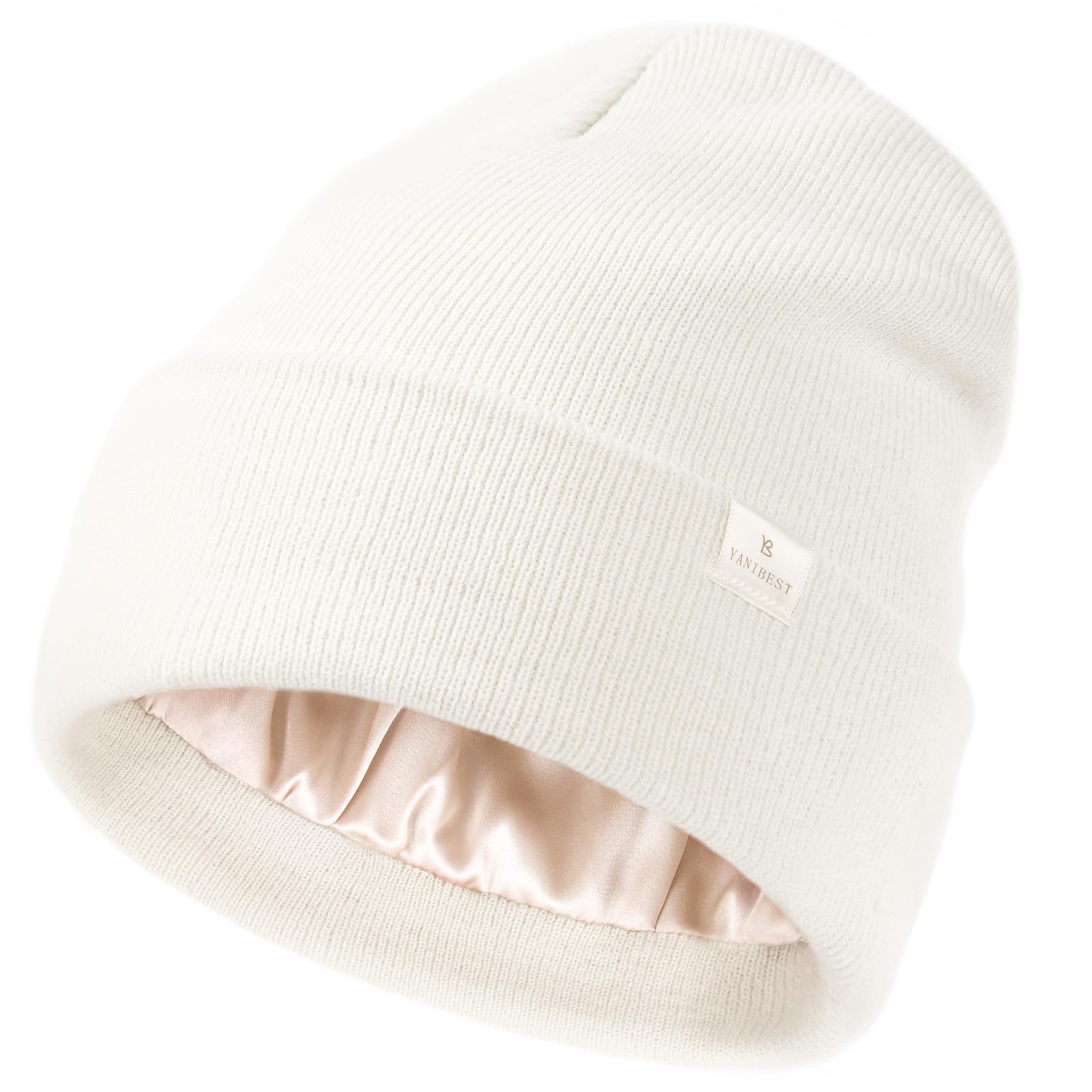YANIBEST Womens Satin Lined Knit Beanie Hat Acrylic Winter Hats for Women Men Silk Lining Soft Slouchy Warm Cuffed Beanie Hat