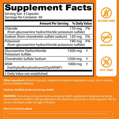 Doctor's Best Glucosamine Chondroitin Msm with OptiMSM Capsules, Supports Healthy Joint Structure, Function & Comfort, Non-GMO, Gluten Free, Soy Free, 240 Count (Pack of 1)