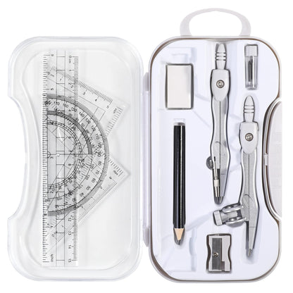 Math Geometry Kit Sets 10 Piece Student Supplies with Shatterproof Storage Box,Includes Rulers,Protractor,Compass,Eraser,Pencil Sharpener,Lead Refills,Pencil,for Drafting and Drawings（Green）