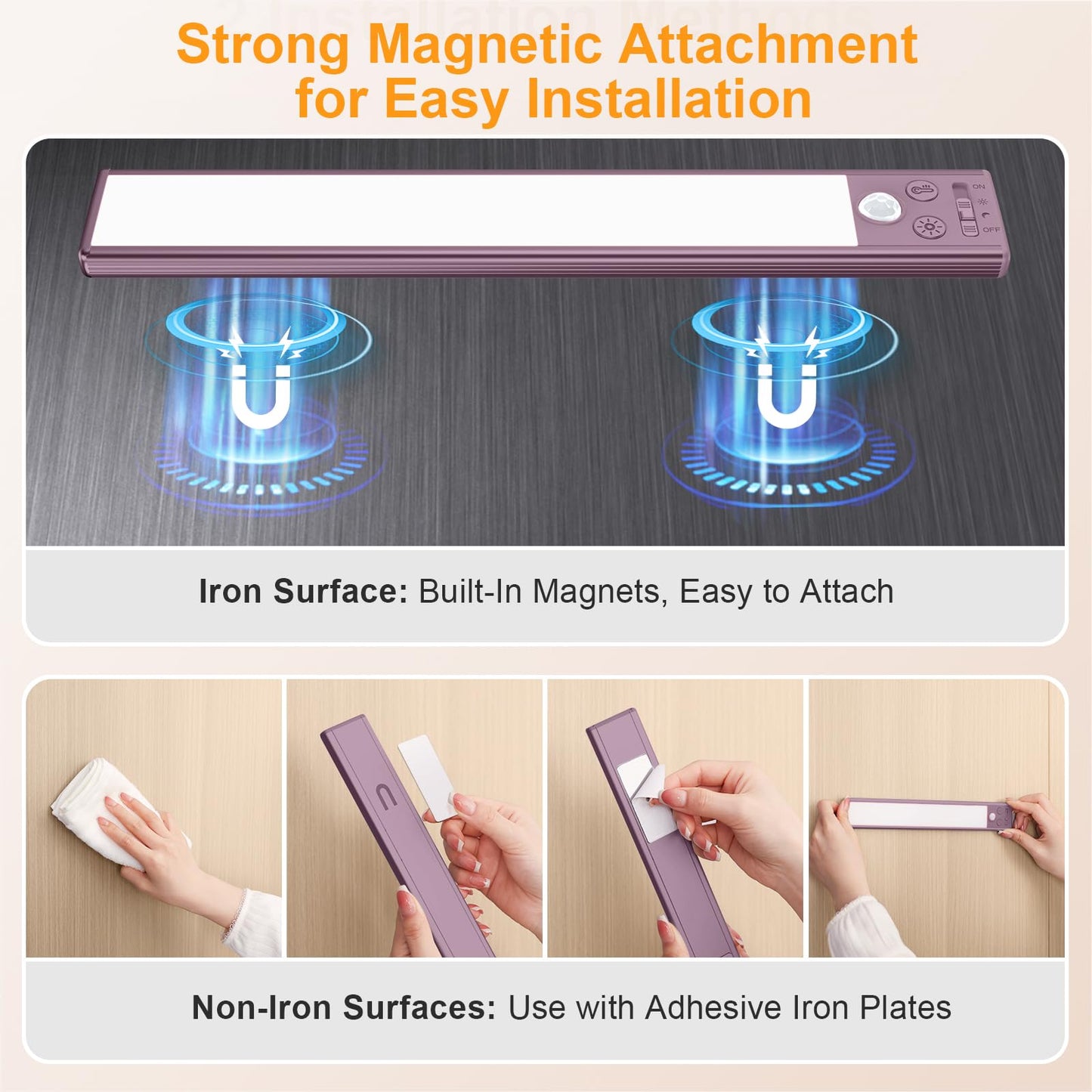 Gritin 10.2inch Under Cabinet Lighting Rechargeable -84 LED Super Bright,3-Color& 5 Level Brightness,4 Modes,Motion Sensor,Long Lasting- Easy Installation Magnetic Under Cabinet Closet Lights -2 Pack