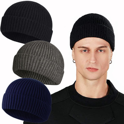 ROYBENS Swag Wool Knit Cuff Short Fisherman Beanie for Men Women, Winter Warm Hats
