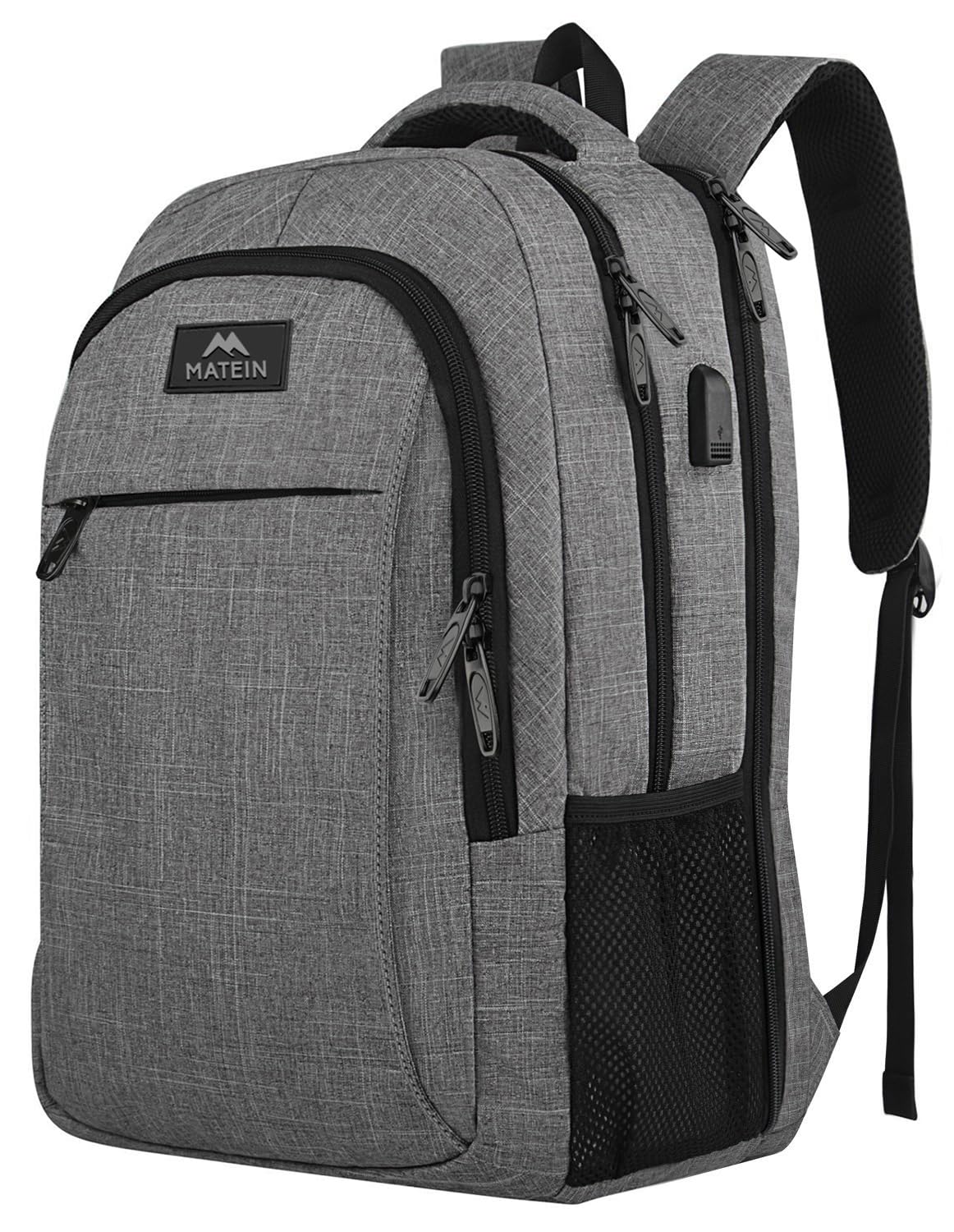 MATEIN Travel Laptop Backpack, Business Anti Theft Slim Sturdy Laptops Backpack with USB Charging Port, Water Resistant College School Computer Bag Gift for Men & Women Fits 15.6 Inch Notebook, Grey