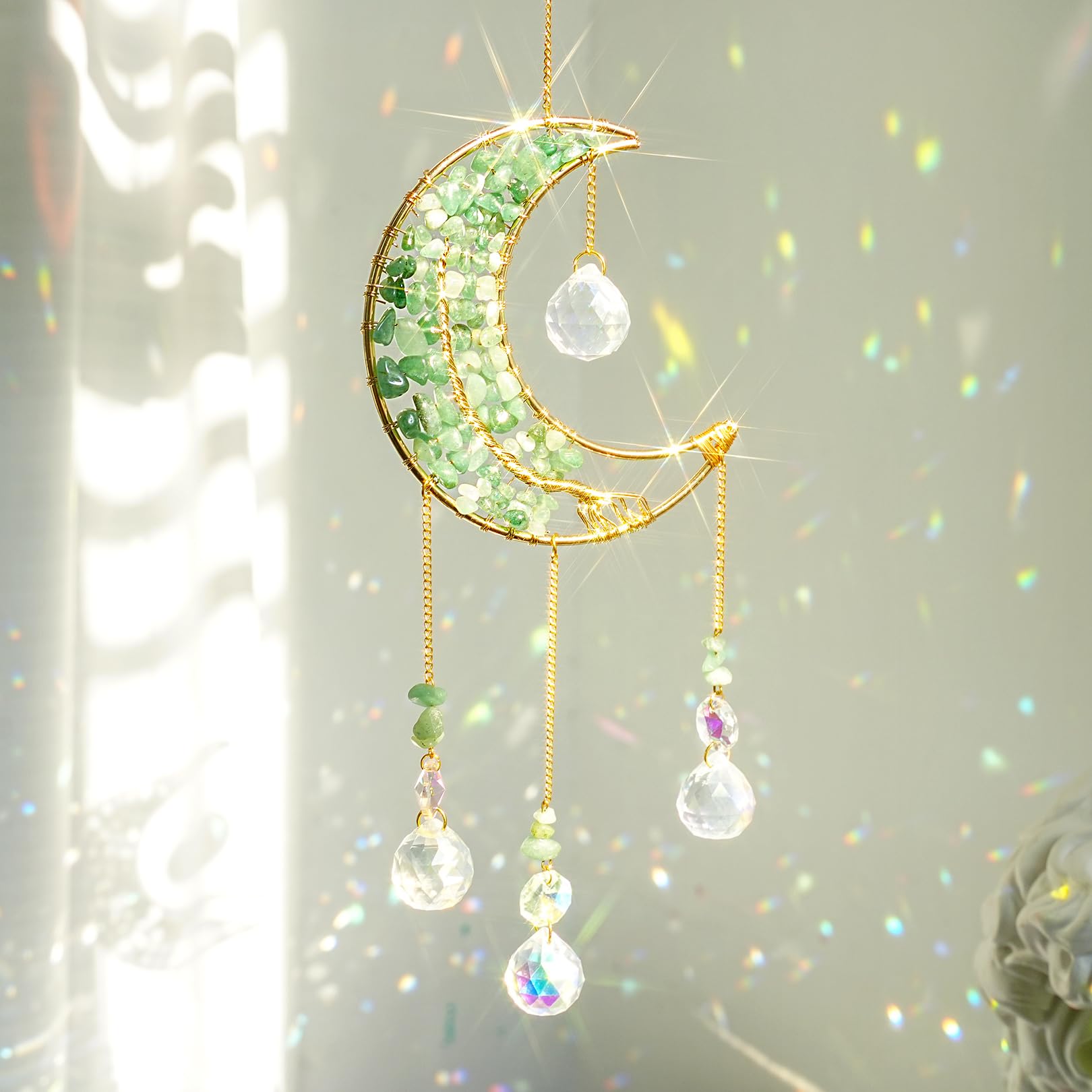 Crystal Moon Suncacher-Sun Catchers Indoor Window Prism Moon Crystal Dream Catcher Natural Healing Stones Rainbow Maker Garden Car Decoration Outdoor (Amethys)