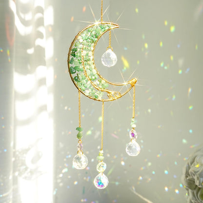 Crystal Moon Suncacher-Sun Catchers Indoor Window Prism Moon Crystal Dream Catcher Natural Healing Stones Rainbow Maker Garden Car Decoration Outdoor (Amethys)