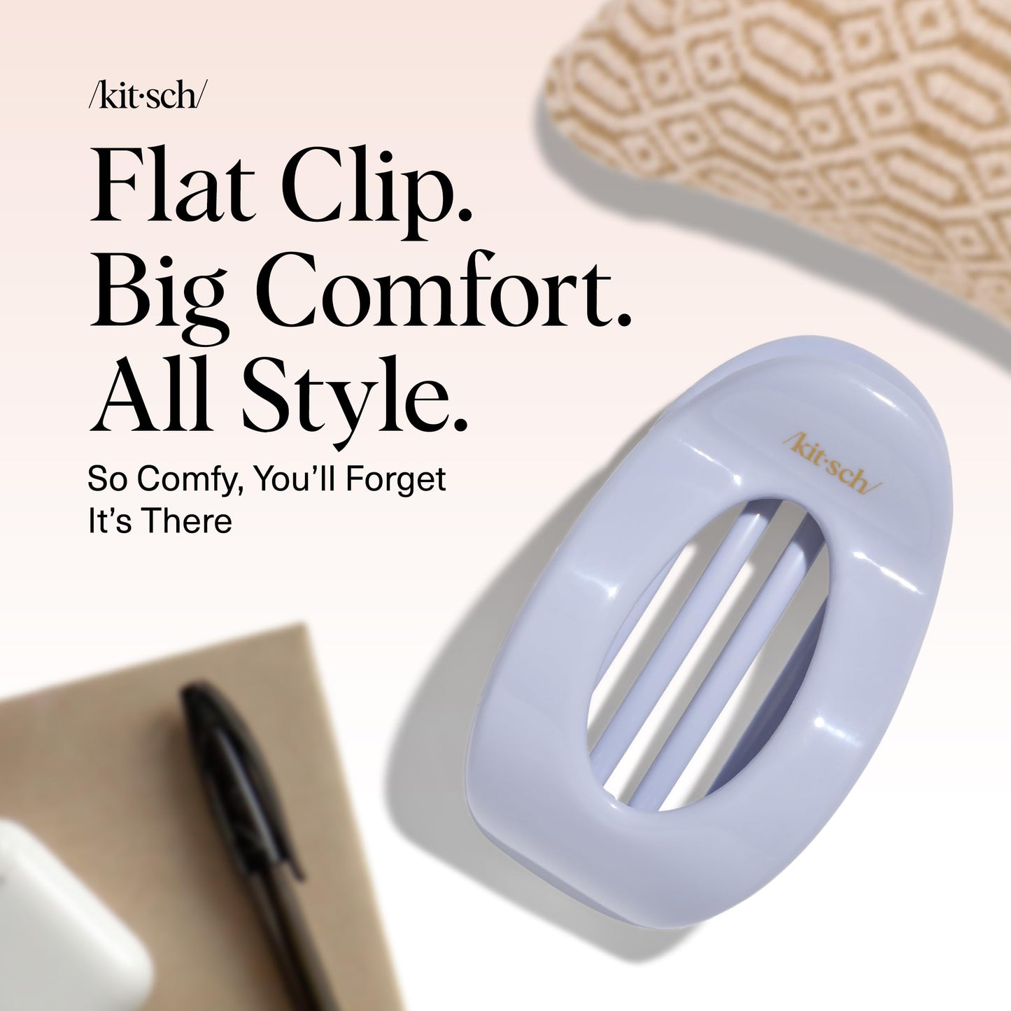 Kitsch Medium Flat Claw Clips for Women - Stylish Flat Hair Clips, Strong Hold for Thick & Fine Hair | Non-Slip for Secure, Comfortable All-Day Wear | Ideal Gifts for Women - Tortoise Design