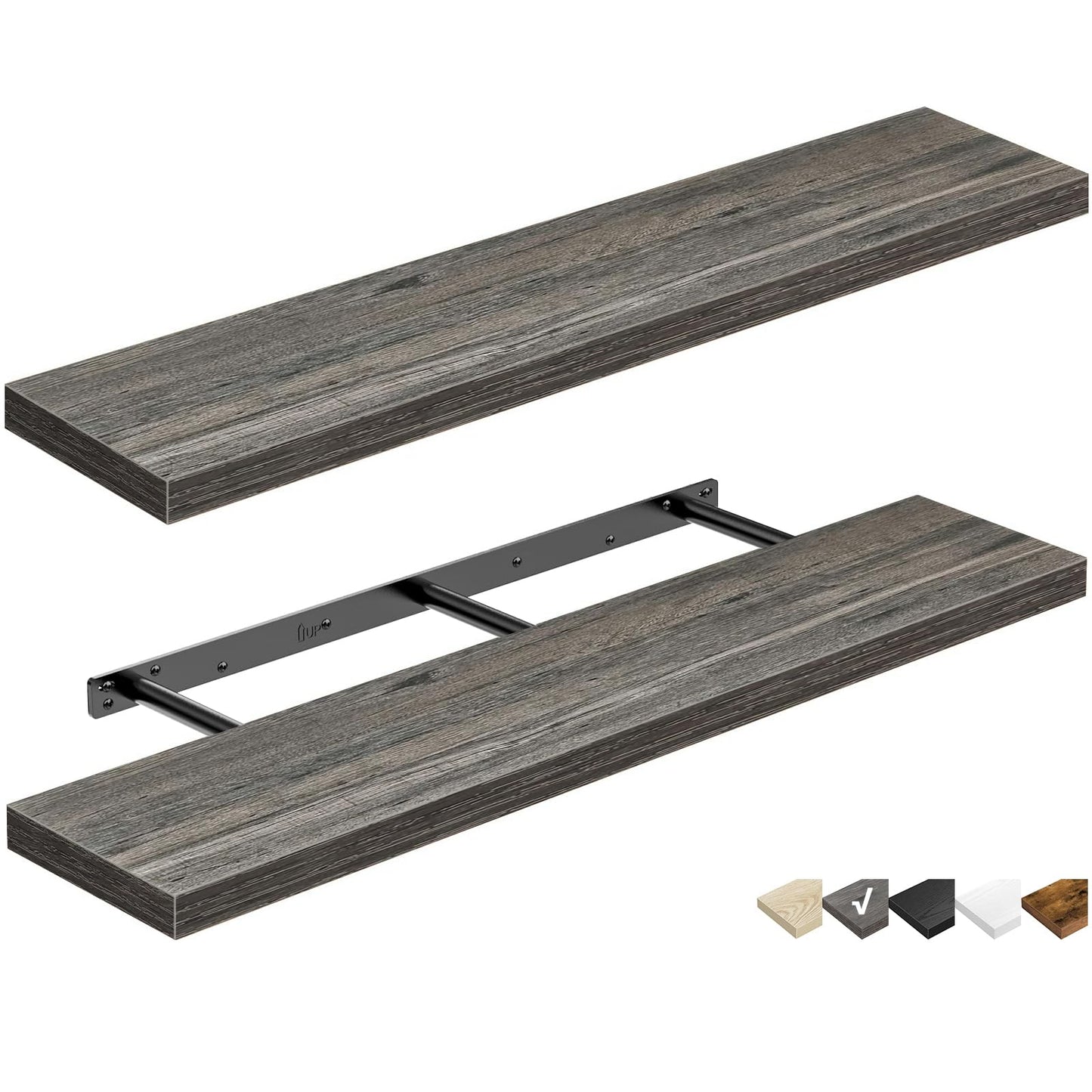QEEIG Bathroom Floating Shelves for Wall Mounted Shelf Over Toilet Farmhouse Home Decor Display Shelving Small 16 inch Set of 2, Rustic Brown (008-40BN)