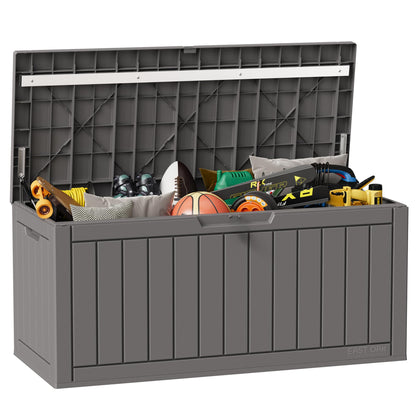 EAST OAK Outdoor Storage Box, 31 Gallon Deck Box Indoor and Outdoor Use, Waterproof Resin Storage Bin for Package Delivery, Patio Cushions, Gardening Tools, Lockable, UV Resistant, Grey