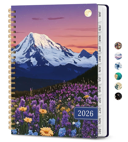 Hardcover 2026 Planner, Weekly and Monthly Calendar, Jan - Dec 2026 Planner Book with Tabs for Women, Inner Pocket, Spiral Bound, Perfect for Office/Home/School Supplies, Petals, A5, 6.3" x 8.5"