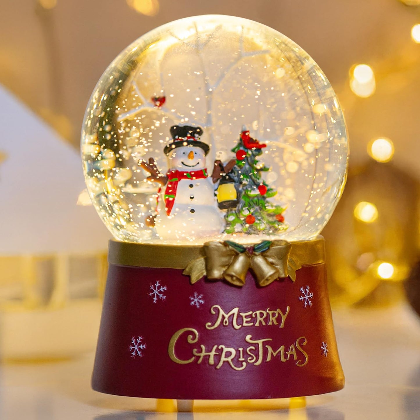 Christmas Snow Globe Swirling Glittering Nativity Scene with Music, USB Lined/Battery Operated Lighted Water Lantern for Christmas Festival Decoration Gifts