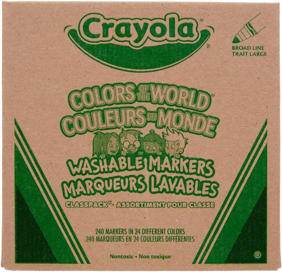 Crayola Colors Of The World Classpack (240 Ct), Bulk Skin Tone Washable Markers, School Supplies For Teachers, Individual Marker Boxes