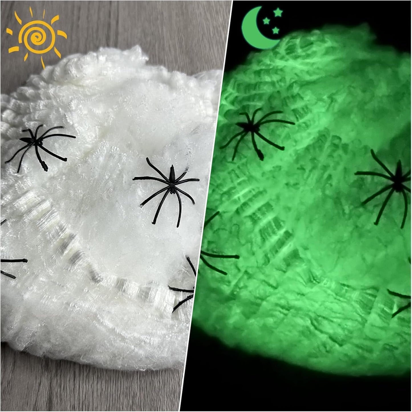 200Sqft Glow in The Dark Spider Web Halloween Spider Webs Decorations with 30 Extra Fake Spiders for Halloween Decor Indoor and Outdoor Haunted House Party Supplies