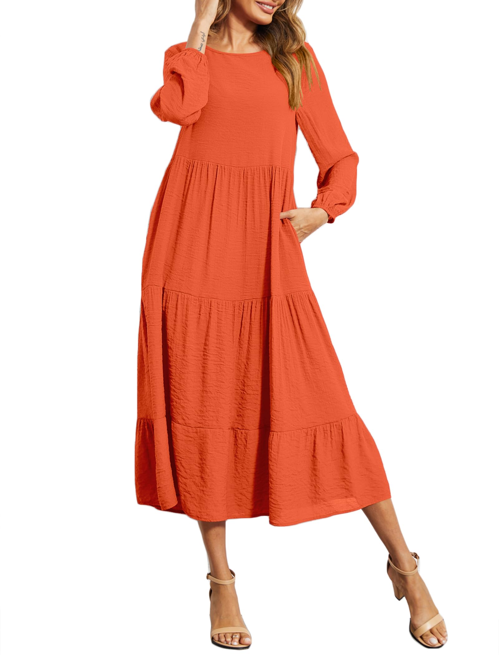 Halife Women's Summer Casual Maxi Dresses Flowy Ruffle Boho Long Dresses with Pockets