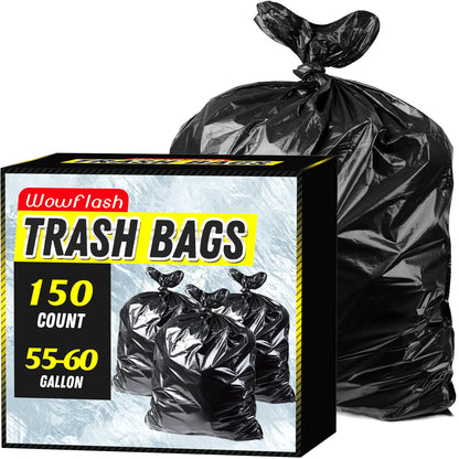 100 Count 55-60 Gallon Trash Bags, Sturdy & Tear-Resistant Commercial Can Liners 55 Gallon, Large Garbage Bags, Large Black Trash Bags for Commercial, Lawn and Leaf Bags