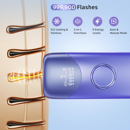 Laser Hair Removal Ubroo IPL Hair Removal Device with 5℃ Ice Cooling, 3 In 1 Painless Hair Removal For Women Men Permanent Face Body Beauty Care (Blue)