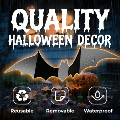 140Pcs Bats Halloween Decor, Spooky Halloween Party Supplies Stickers, 3D Bats Wall Decal, Cute Halloween Decorations Indoor for Bedroom, Bathroom, Home, Door, Window, Office