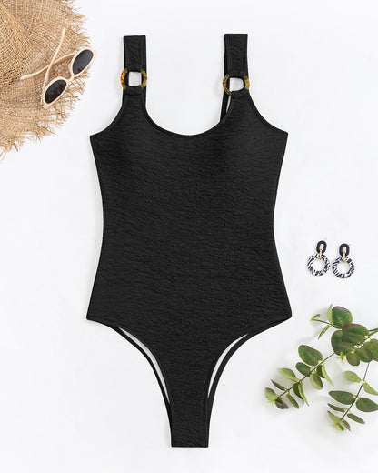 Limeeke Women's One Piece Swimsuit Textured Low Back Swimwear High Cut Monokini Bathing Suit