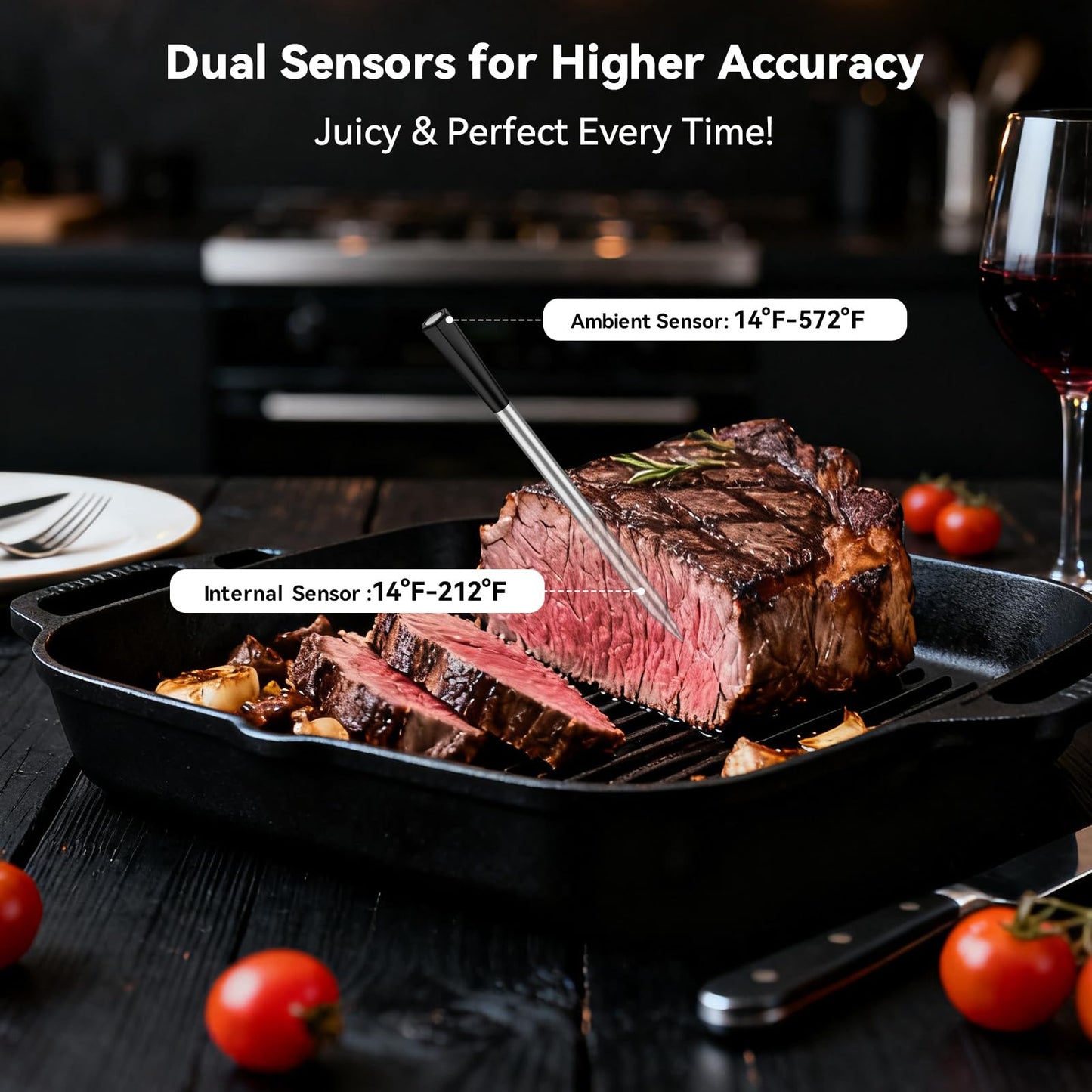 Smart Wireless Meat Thermometer Digital, 2 Probes, Advanced Bluetooth Food Thermometer for Cooking, IP67, Real-Time Monitoring & Smart Alerts for BBQ, Grill, Oven, Smoker, Kitchen Gifts for Christmas