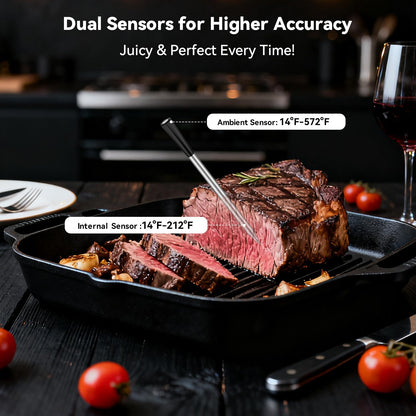 Smart Wireless Meat Thermometer Digital, 2 Probes, Advanced Bluetooth Food Thermometer for Cooking, IP67, Real-Time Monitoring & Smart Alerts for BBQ, Grill, Oven, Smoker, Kitchen Gifts for Christmas