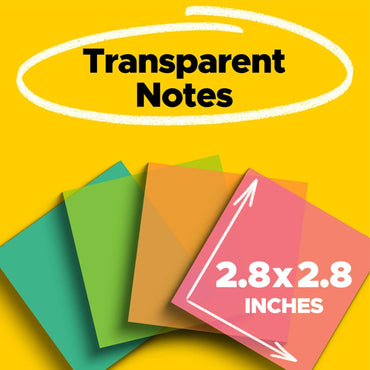 Post-it Colored Transparent Sticky Notes 3x3 in 8 Pads/Pack 36 Sheets/Pad Sticks Securely and Removes Cleanly